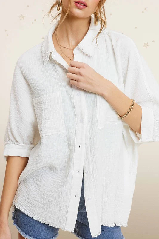 Hattie Gauze Button Down Top