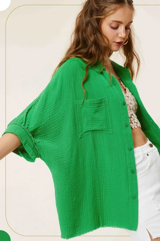 Hattie Gauze Button Down Top