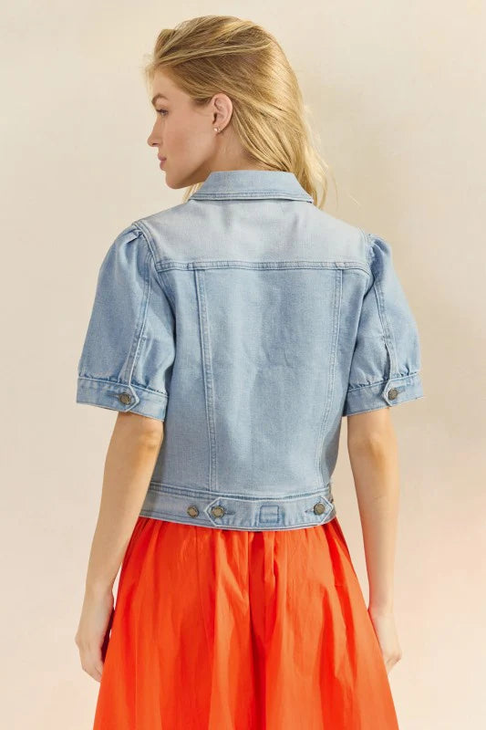 Puff Sleeve Denim Jacket Top