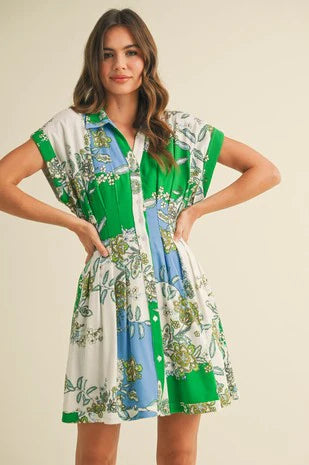 Paisley Pleated Waist Dress