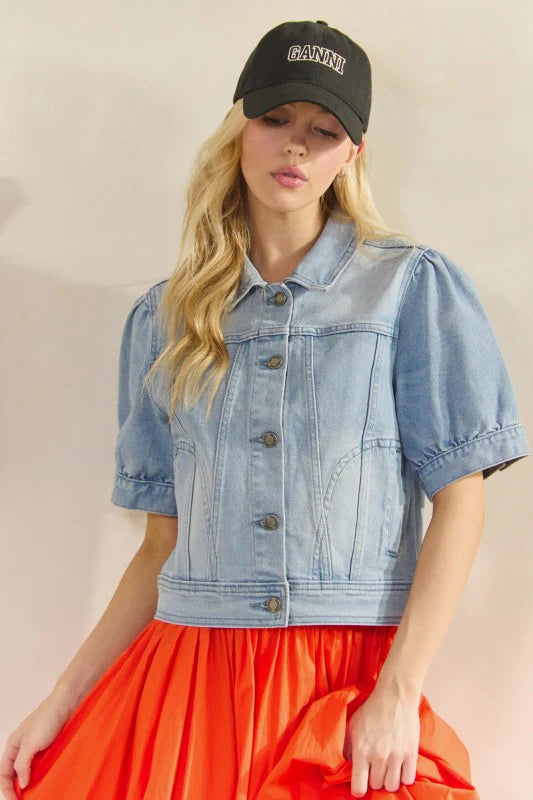 Puff Sleeve Denim Jacket Top