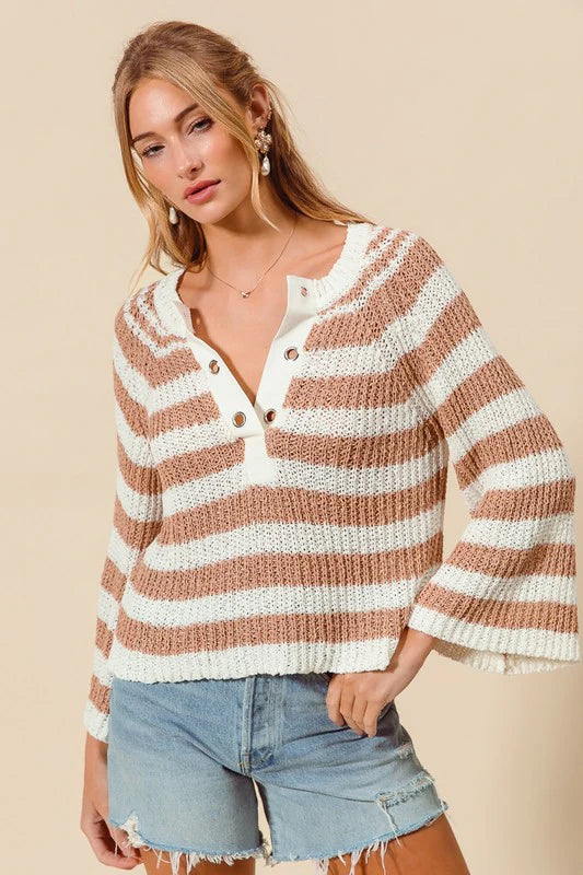Nora Placket Striped Sweater