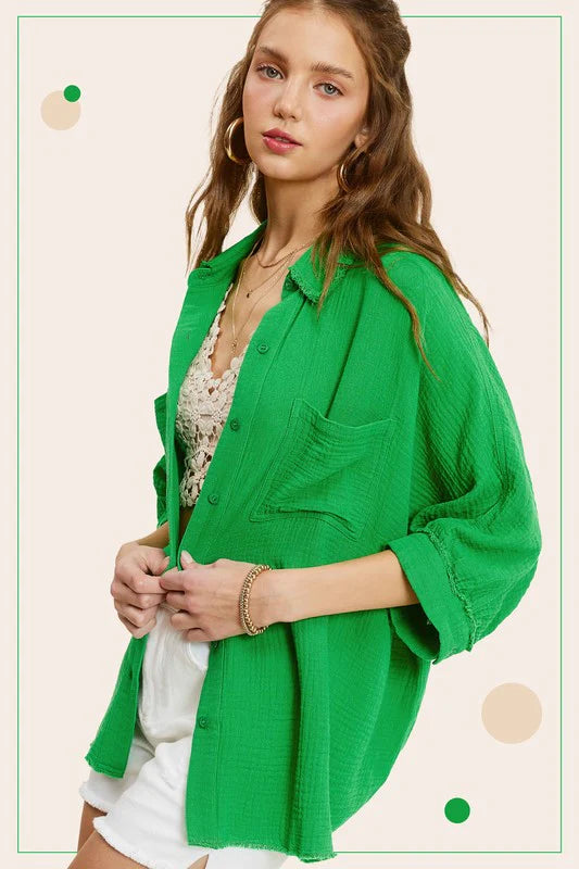 Hattie Gauze Button Down Top