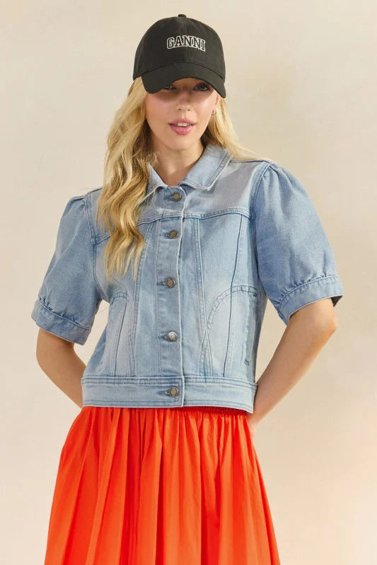 Puff Sleeve Denim Jacket Top